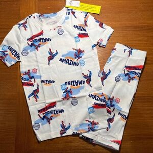 NWT Gap Kids Marvel Spiderman Superhero Short Sleeve Shorts Pajama Set White 12